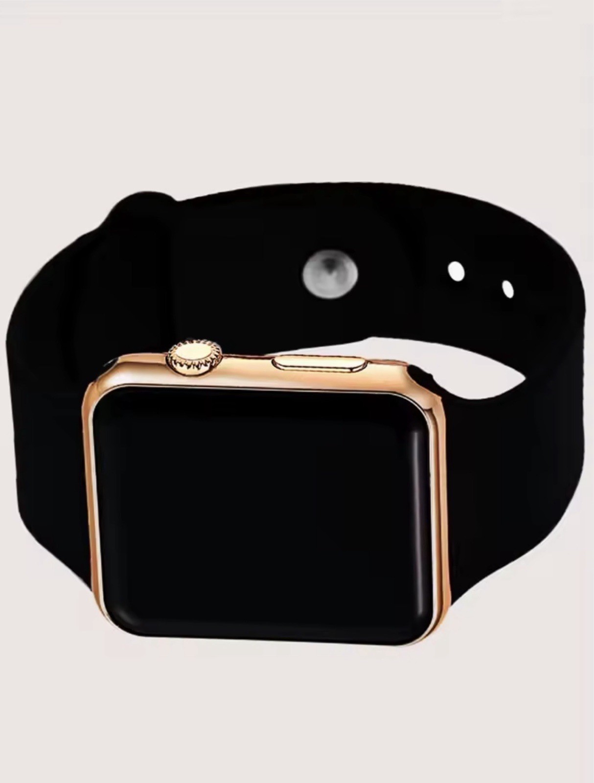 Smart Watch Gold Metal Case Black Silicone Band Touch Screen