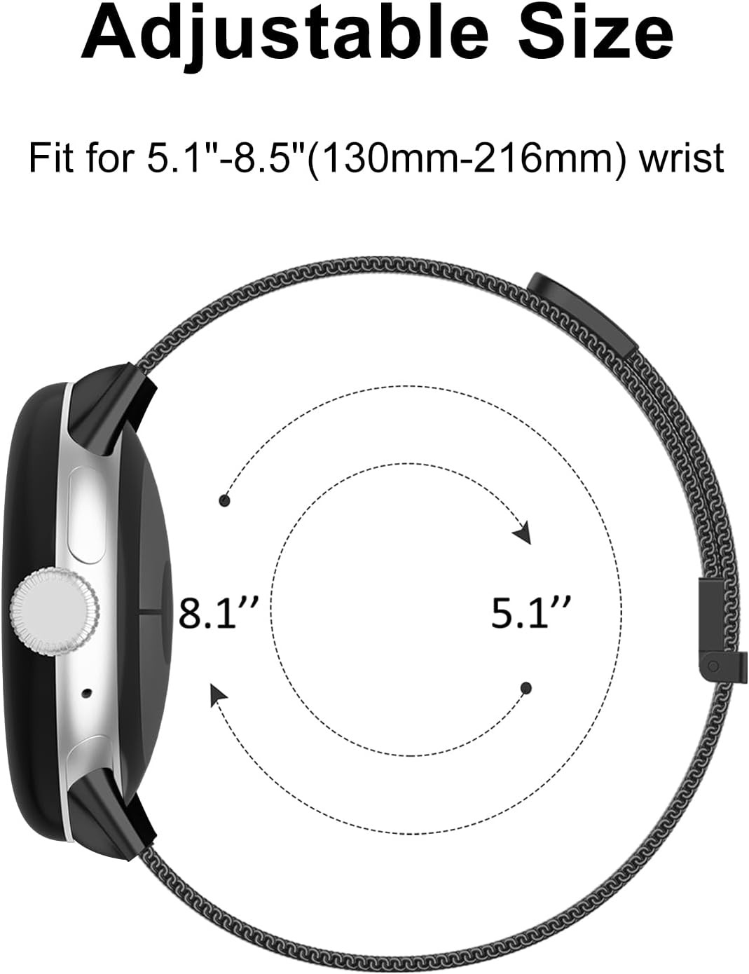 Adjustable Black Stainless Steel Mesh Loop Band for Google Pixel Watch – Meliya