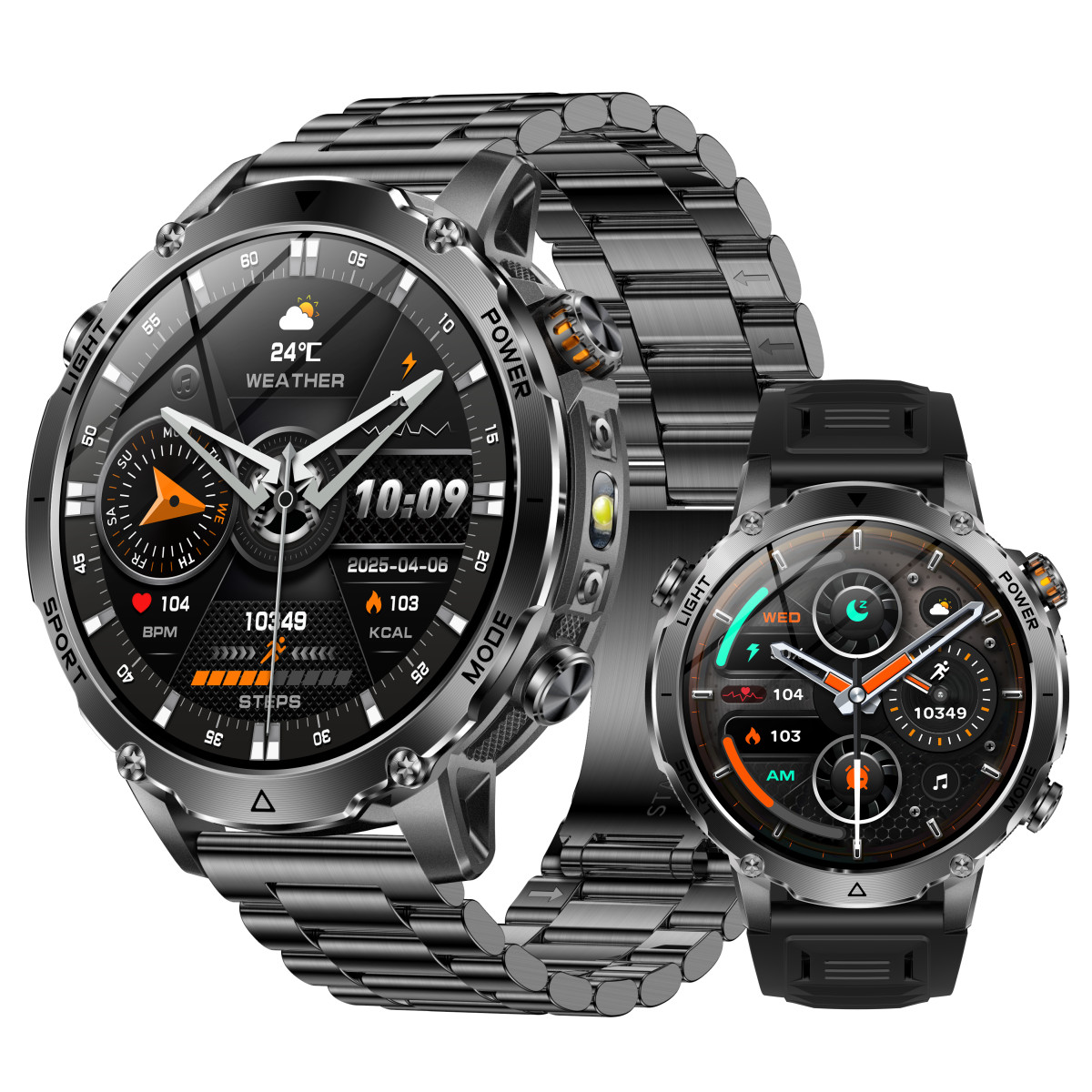 2.01″ Smart Watch Men Rugged with Heart Rate LED Flashlight Waterproof 1400mAh