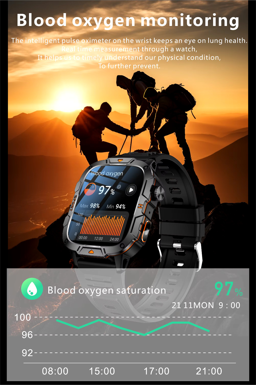 Military smart watch with built in Flashlight, QX12