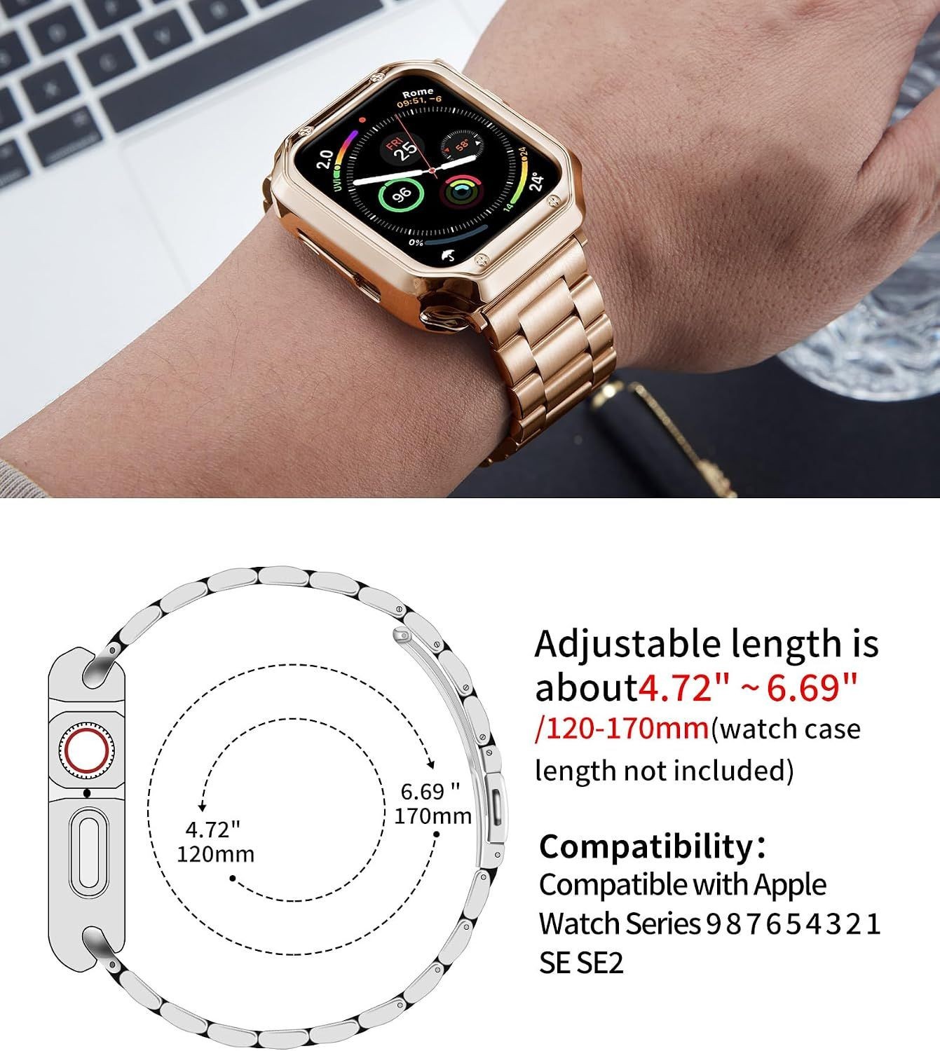 Stainless Steel Metal Watch Strap & TPU Case for Apple Watch 49mm, 46mm, 45mm