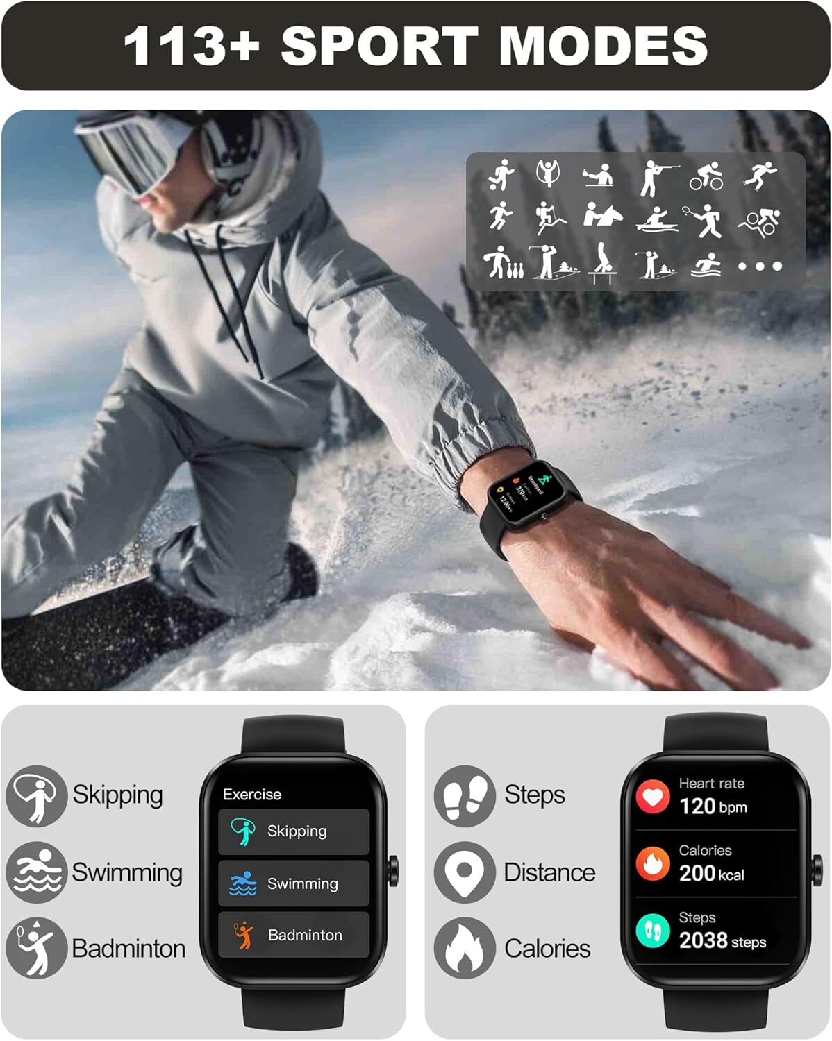 Smart Watch for Men Women(Answer/Make Call)-1.91″ HD Fitness BLACK