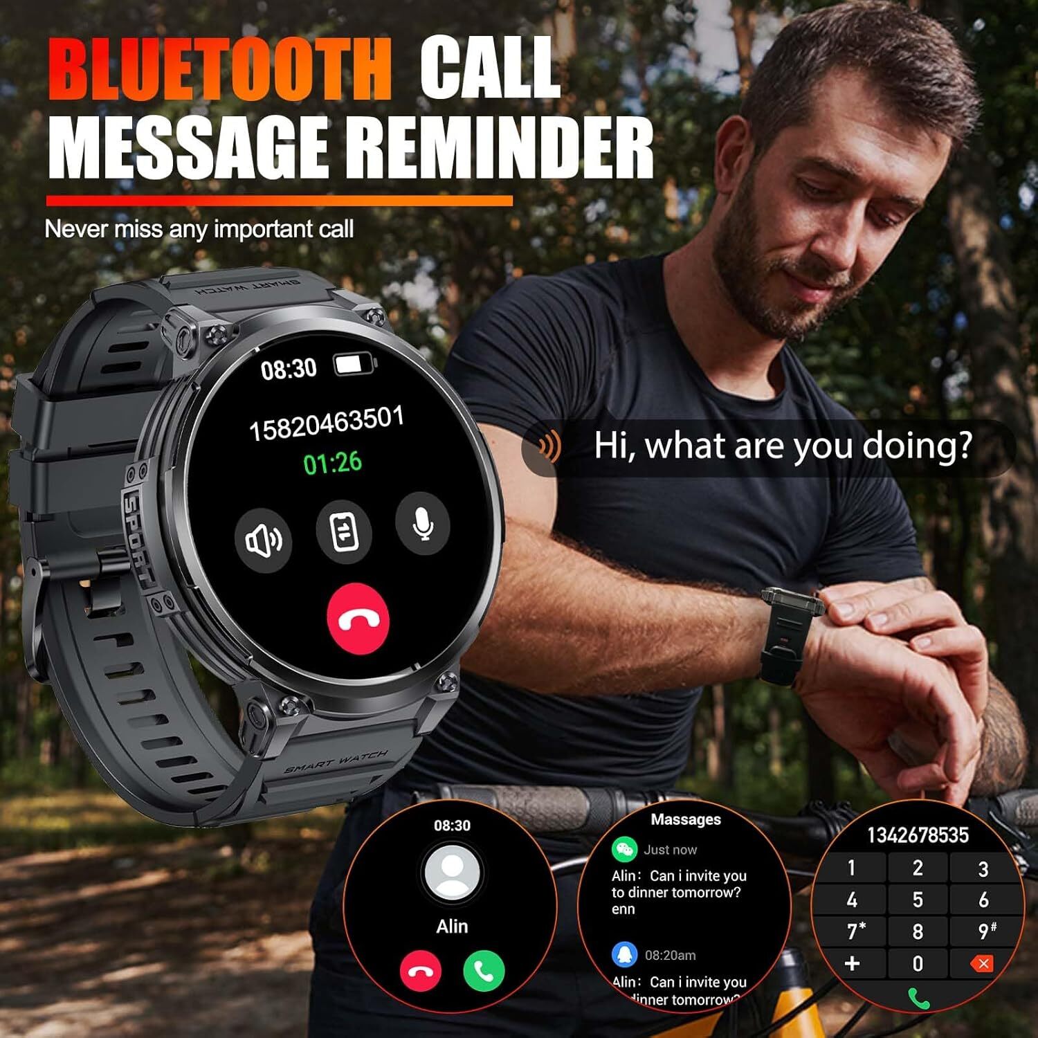 Military Smart Watch For Men (Call Receive/Dial) Rugged Tactical Fitness Tracker