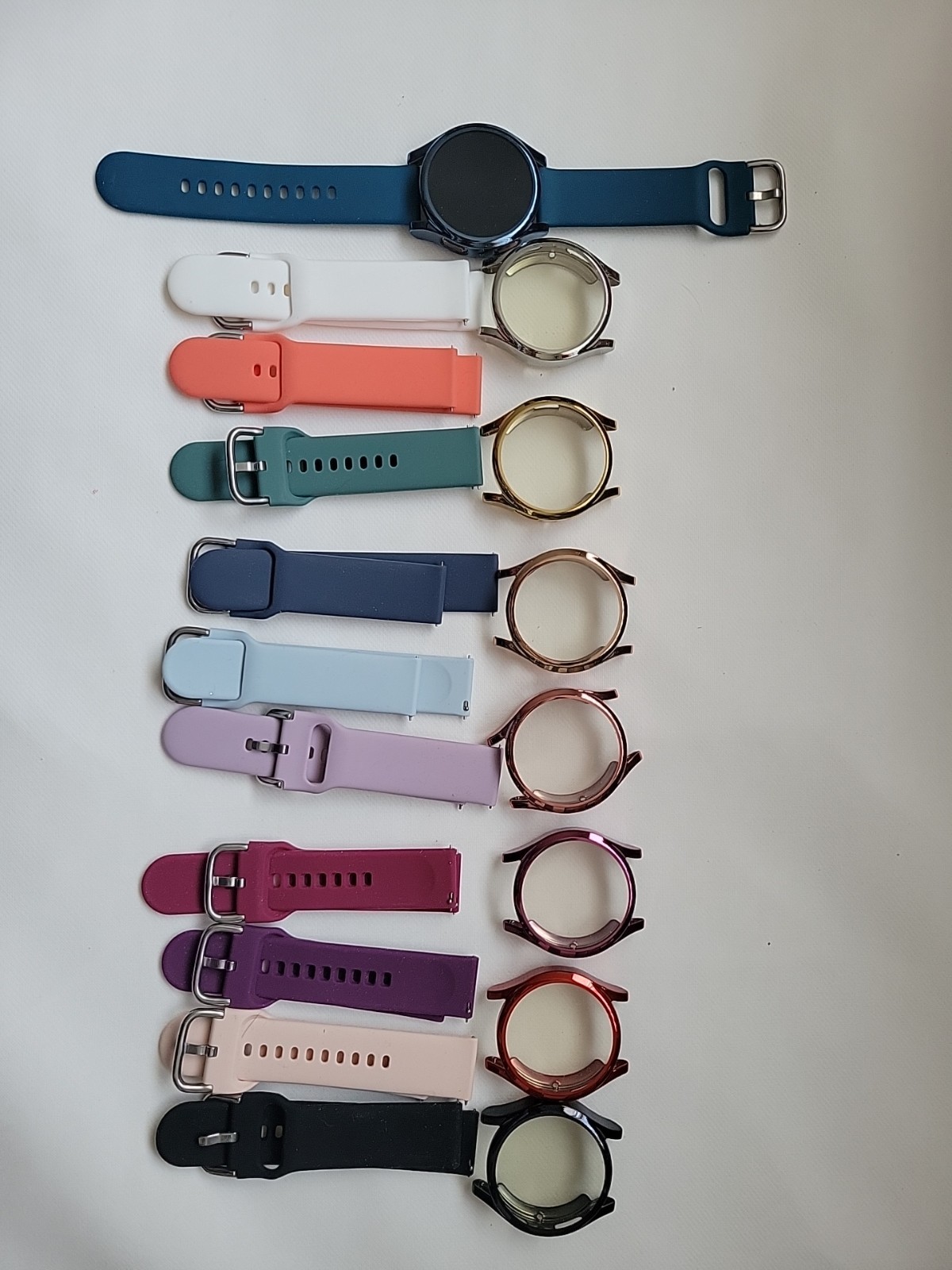 Samsung Smartwatch Blue Silicone Band Metal Case Android iOS Multiple Bands