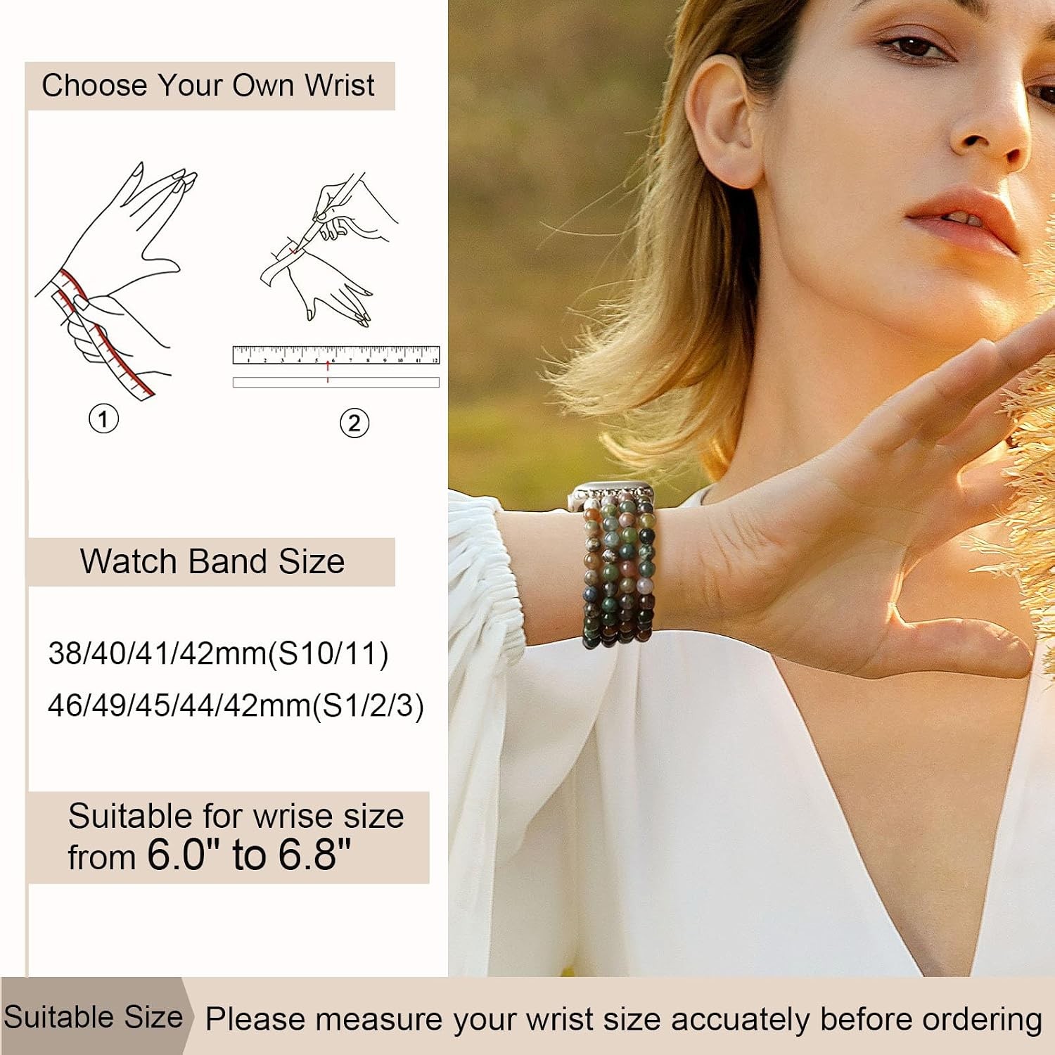 Natural Stone Strap Compatible with Apple Watch Series 11 38mm 40mm 41mm