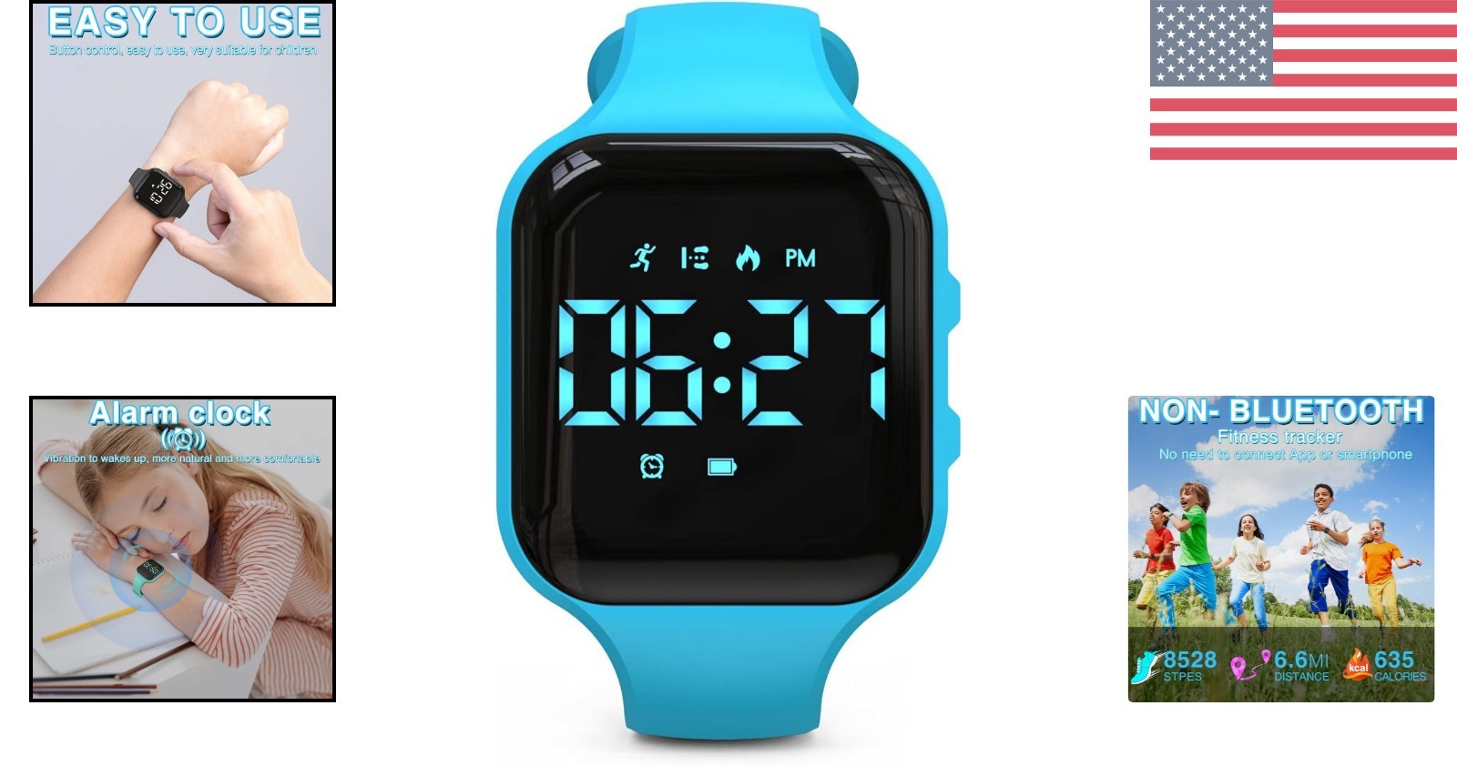 Water-Resistant LED Pedometer Watch for Kids – Activity Tracker & Stopwatch