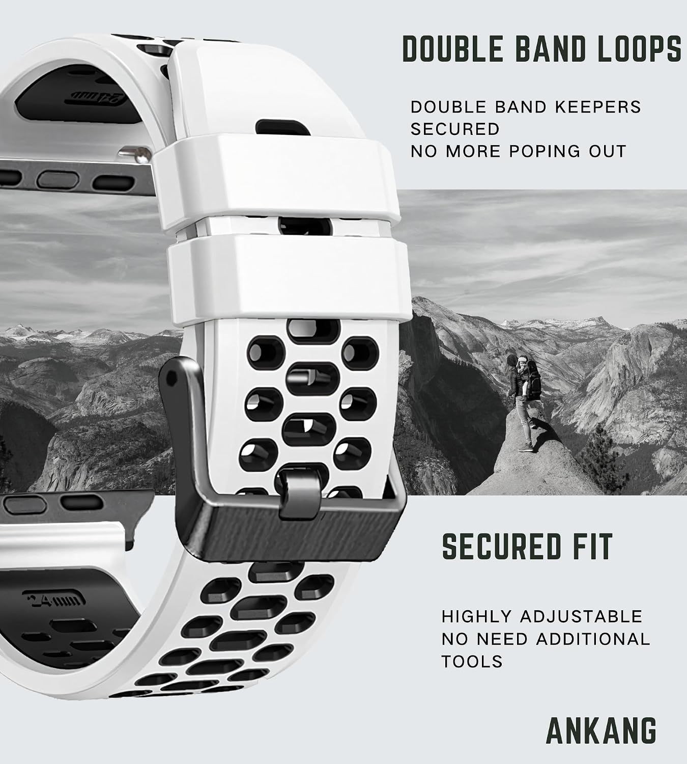 Breathable Rubber Band for Apple Watch Ultra 2 49mm, SE, Series 4-9, unisex