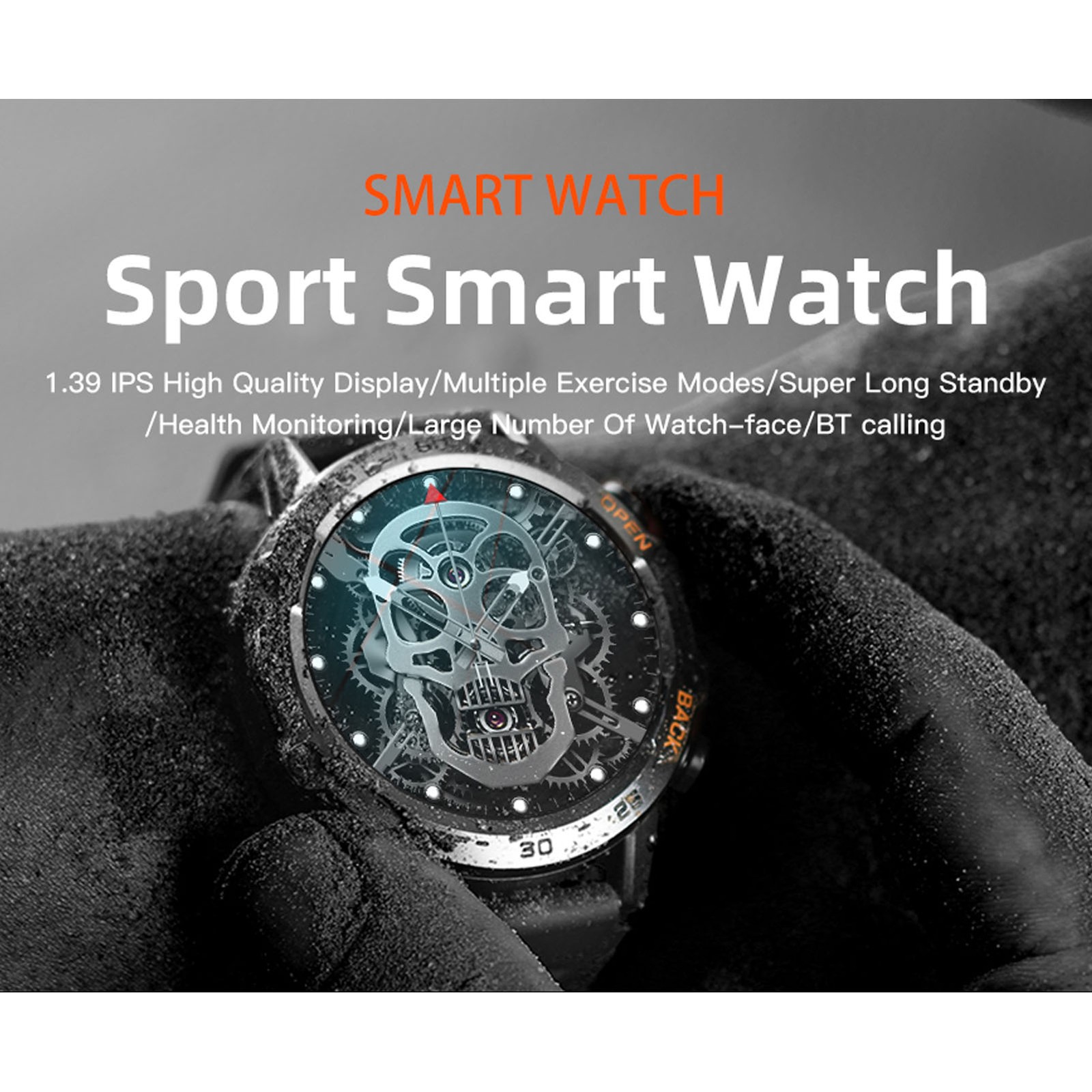 Black Outdoor Smartwatch With Speaker Waterproof Dustproof LCD Bluetooth In ULOW