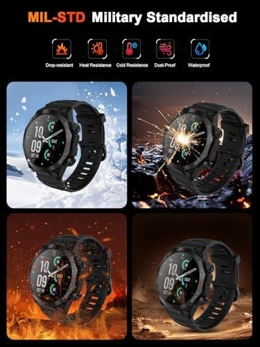 Military Smart Watch for Men(Call Receive/Dial)Rugged Tactical Fitness Tracker