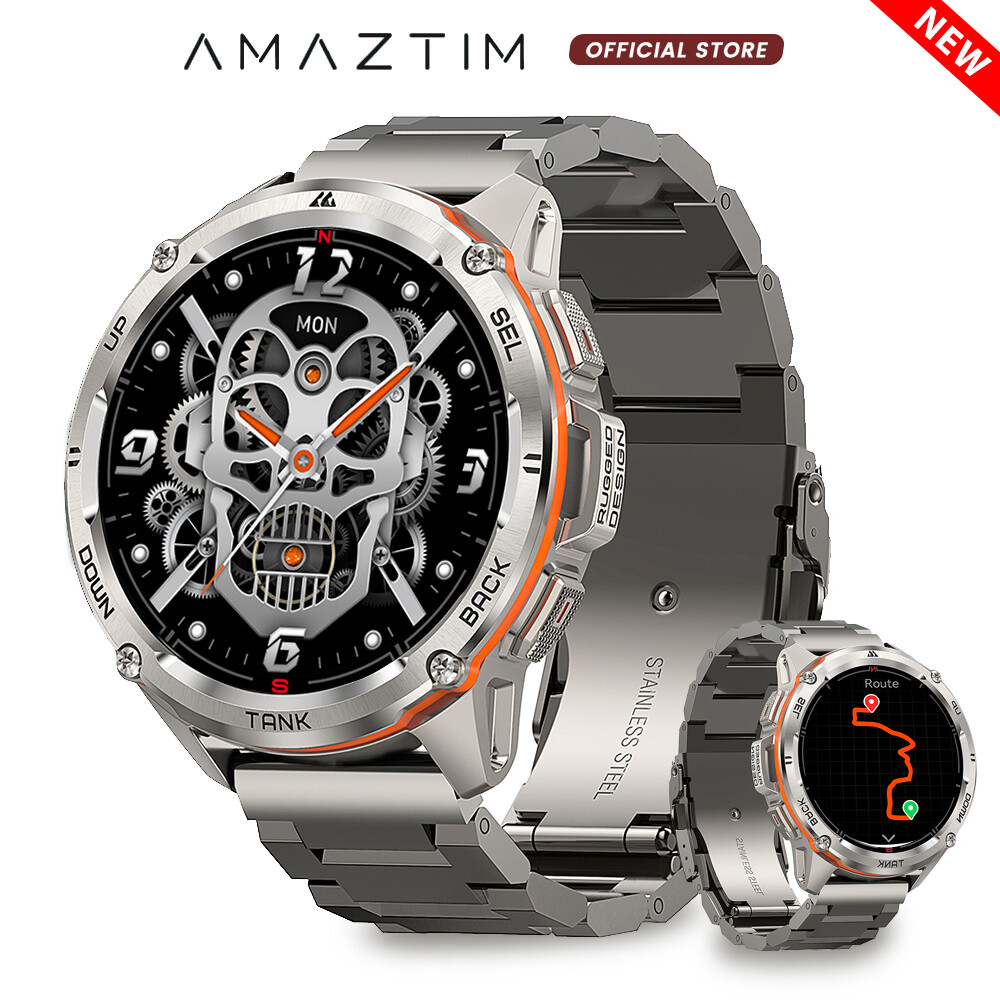 2024 AMAZTIM GPS Smart Watch Men 5ATM Waterproof 470mAh Battery Rugged Military