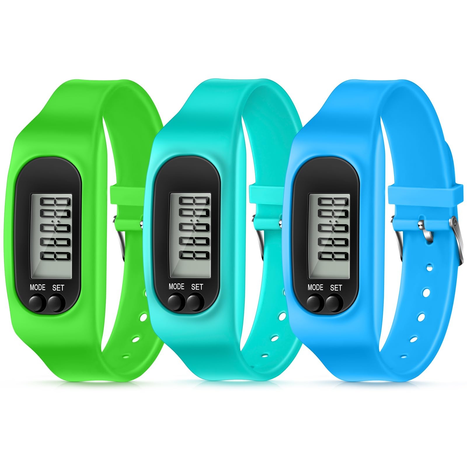 Silicone Fitness Tracker Watch 3 Pcs Walking Running Pedometer Calorie Burnin…