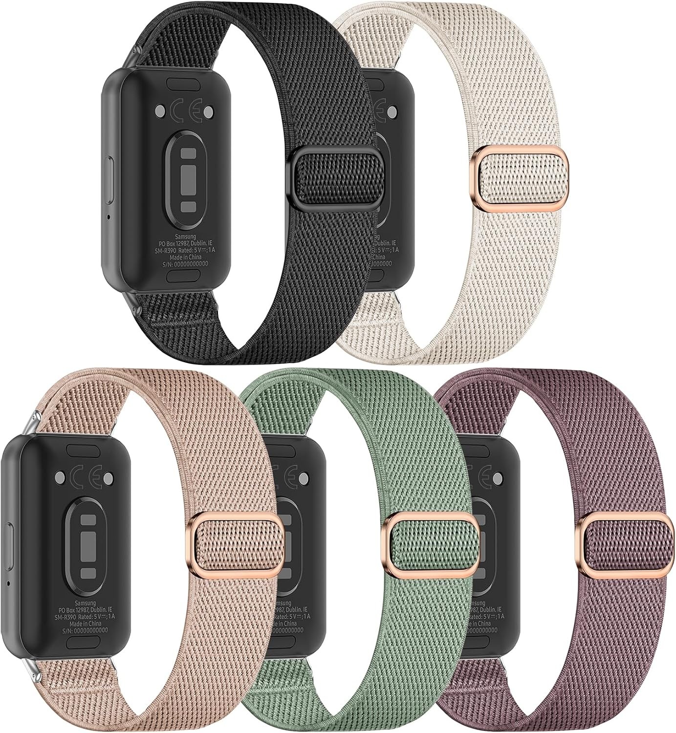 Stretchy Nylon Strap 5 Pack for Samsung Galaxy Fit 3 SM-R390 – Adjustable Bands