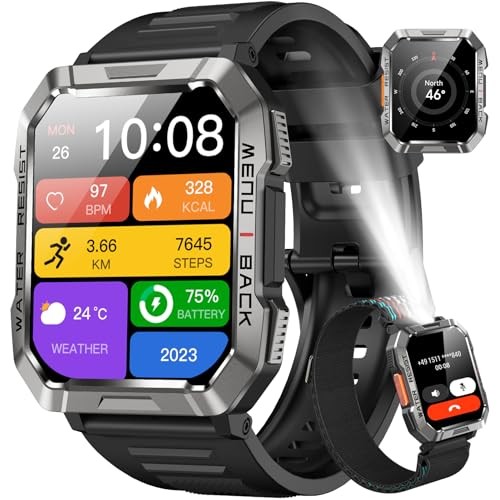 Military Smart Watch for Men(Answer/Make Call), Outdoor Sports W60 Black
