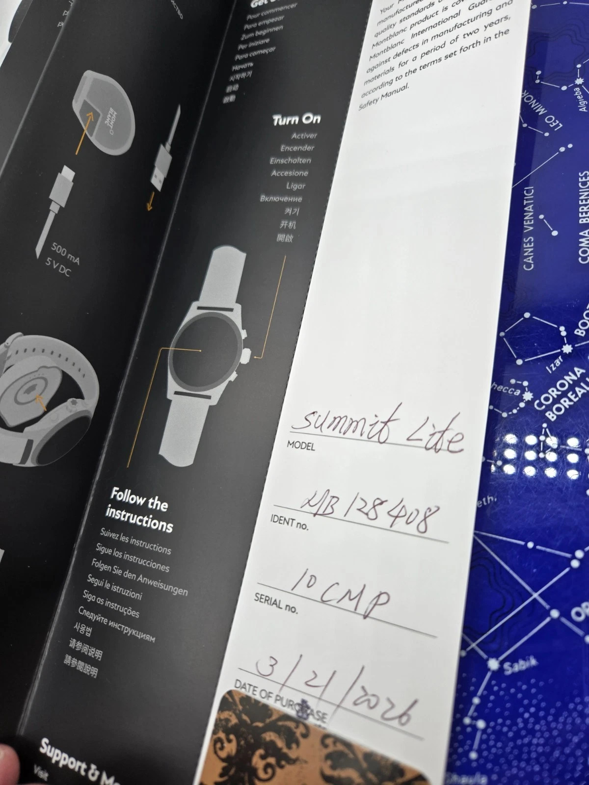 $725 MSRP -43mm SUMMIT lite 128408 smart watch M.B. WARRANTY Stamped Papers