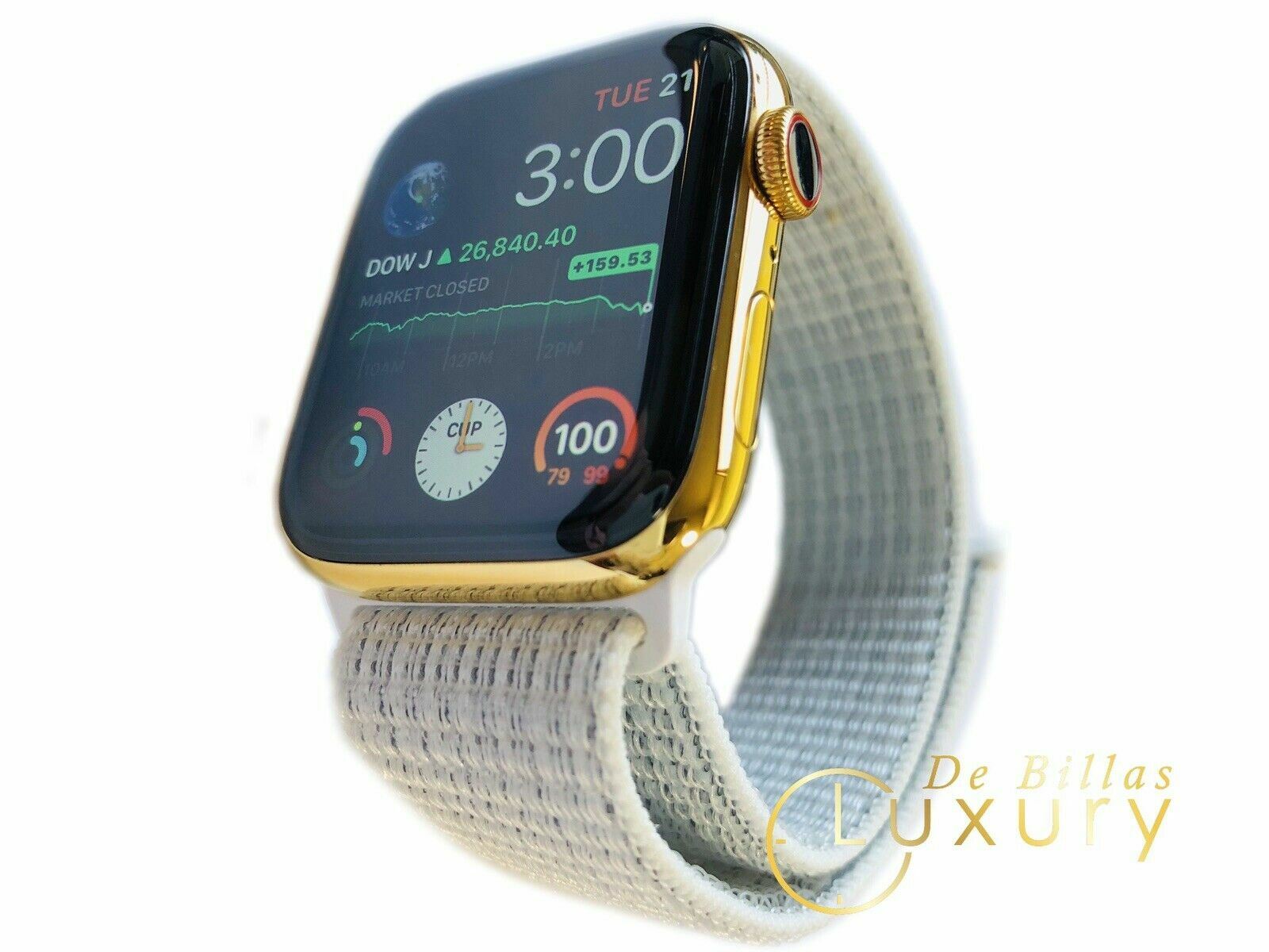 CUSTOM 24K Gold Plated 44MM Apple Watch SERIES 6 White Loop Band LTE+Blood O2