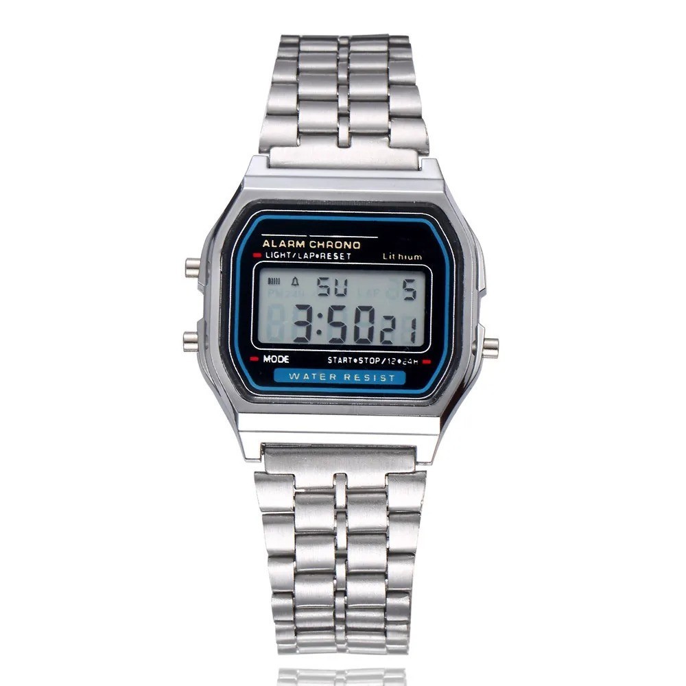 Elegant Stainless Steel Digital Watch for Women – Gold & Silver