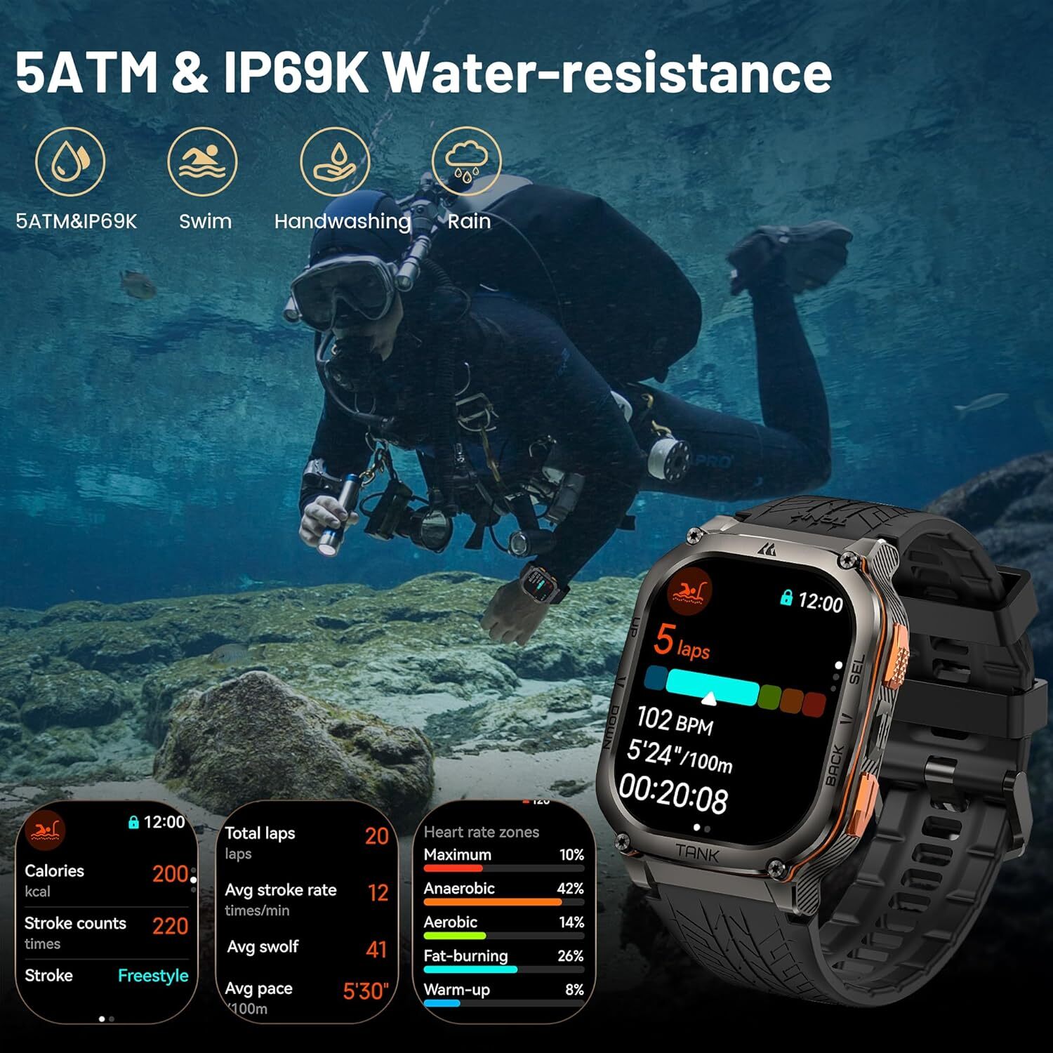 2024 AMAZTIM TANK M3 ULTRA GPS Smart Watch 480mAh Big Battery for IOS Android