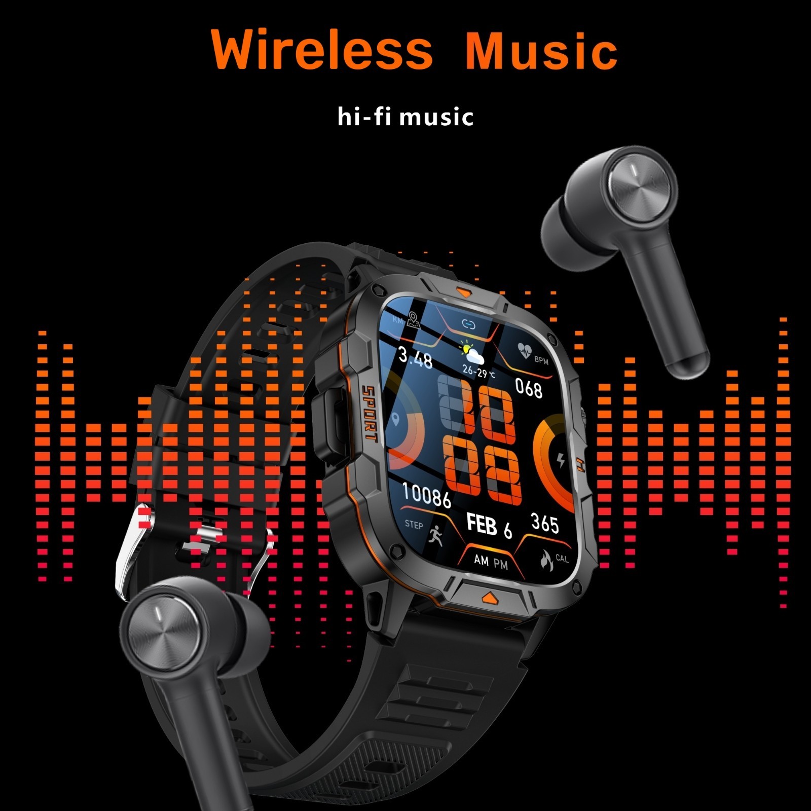 Smart Watch Military Tactical Men Sports Heart Rate Fitness Tracker Wristwatch