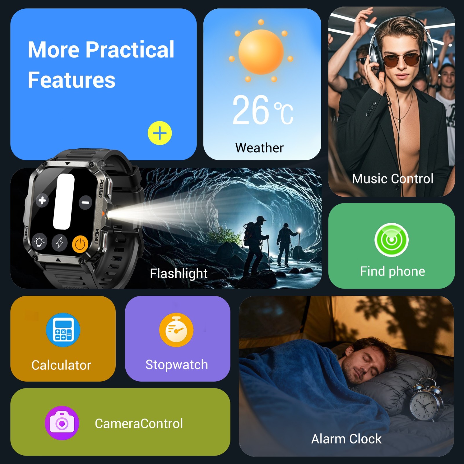 Tactical smart watch Men With Flashlight 900mAh 20 Days Battery Fitness Tracker