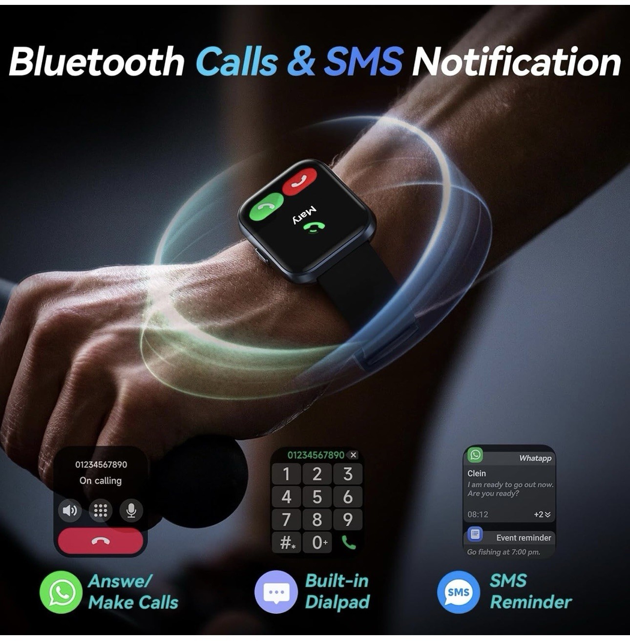 Smart Watch Heart Rate 1.83”, Blood Oxygen,Waterproof, Alexa Built-in & Android