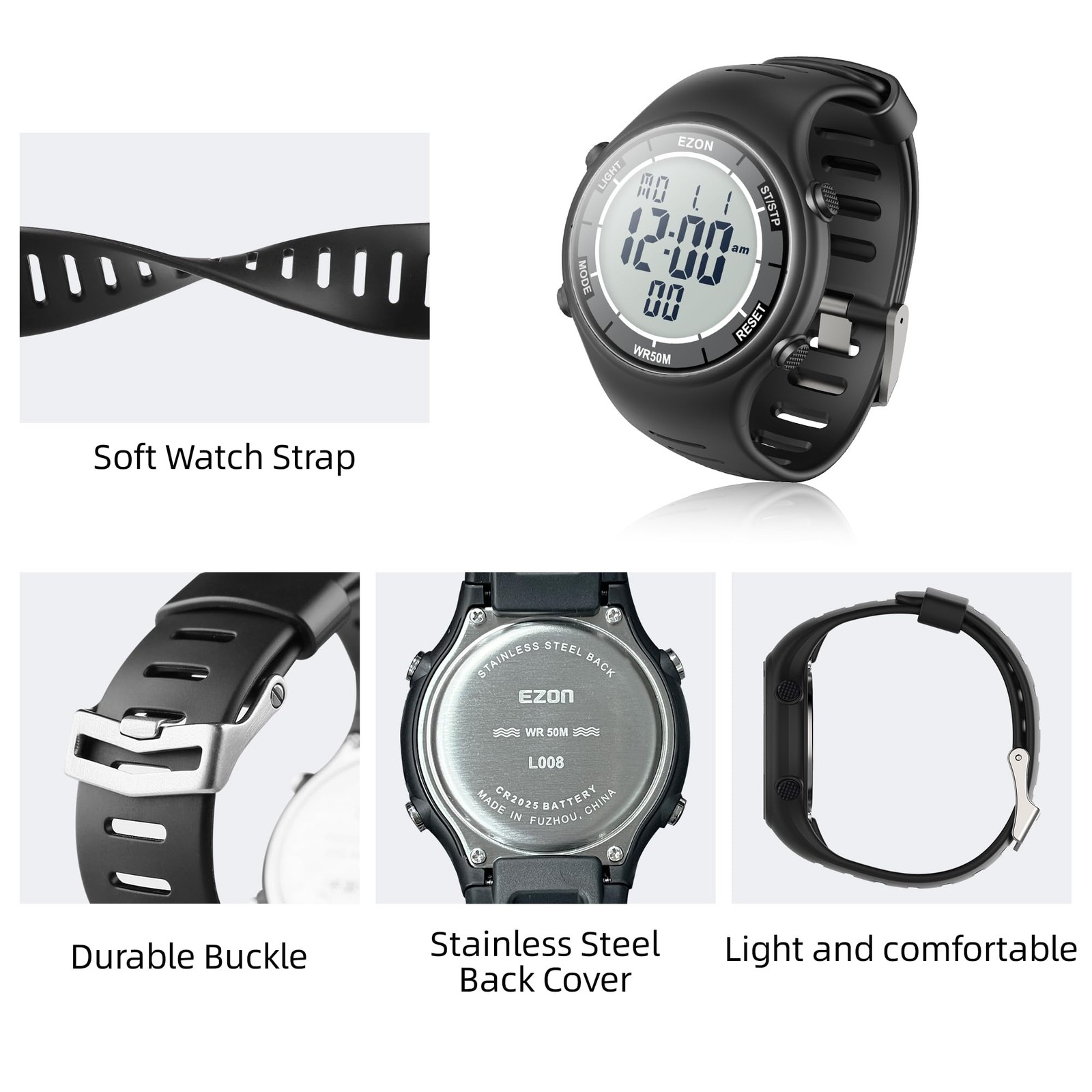 Digital Watch for Men Women L008D11, Waterproof Stopwatch with Interval Timer…