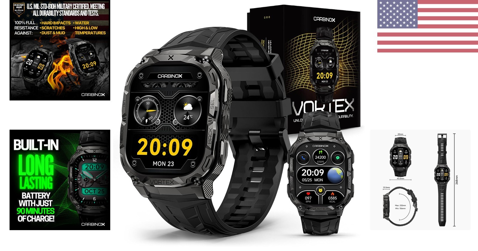 1.96′ Rugged Smartwatch – Activity Tracker, Make/Receive Calls, Durable Design