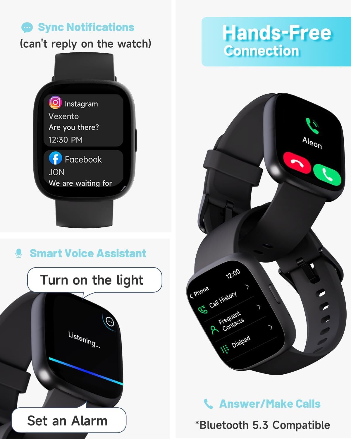 Smart Watch with Alexa Built-in Answer/Make Calls Fitness H.Rate Monitor – Black