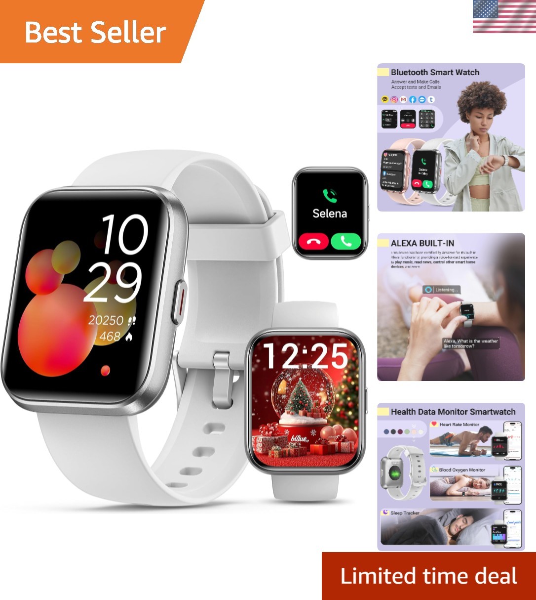 Beautiful 1.8” Fitness Tracker Smartwatch with Alexa – Compatible with iPhone