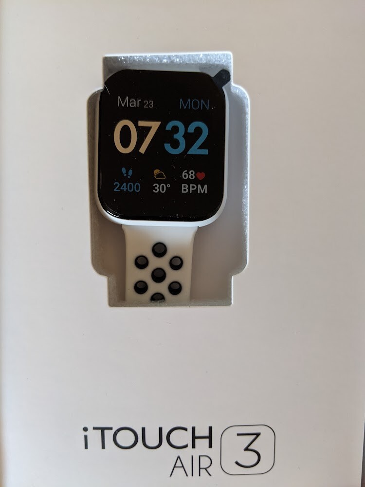 iTouch Air 3 Smartwatch: Silver Case 40mm with White Perforated Strap