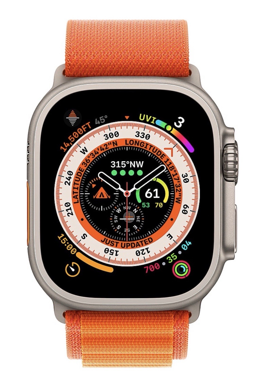 Apple Watch Ultra 49mm Silver Titanium Case with Orange Loop (GPS + Cellular)