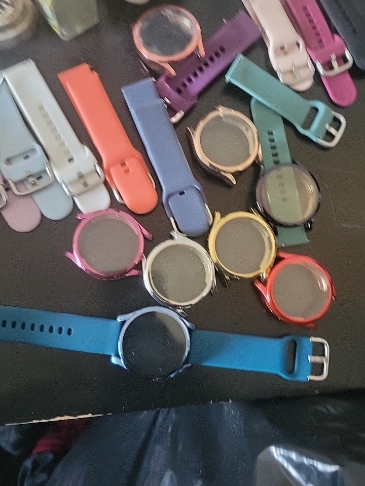Samsung Smartwatch Blue Silicone Band Metal Case Android iOS Multiple Bands