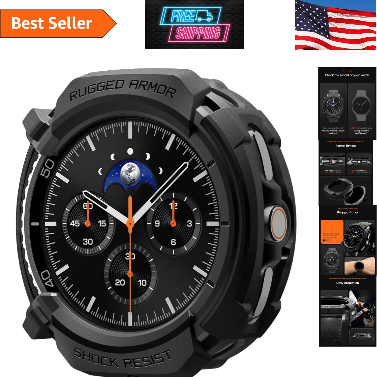 Rugged Armor Samsung Galaxy Watch 8 Classic 46mm Matte Black