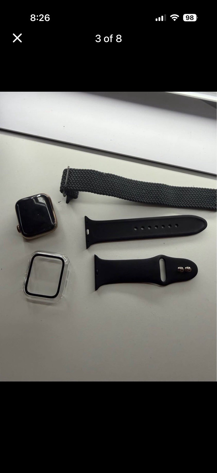 Apple Watch Gold Aluminum Case Black Silicone & Fabric Bands Touch Screen