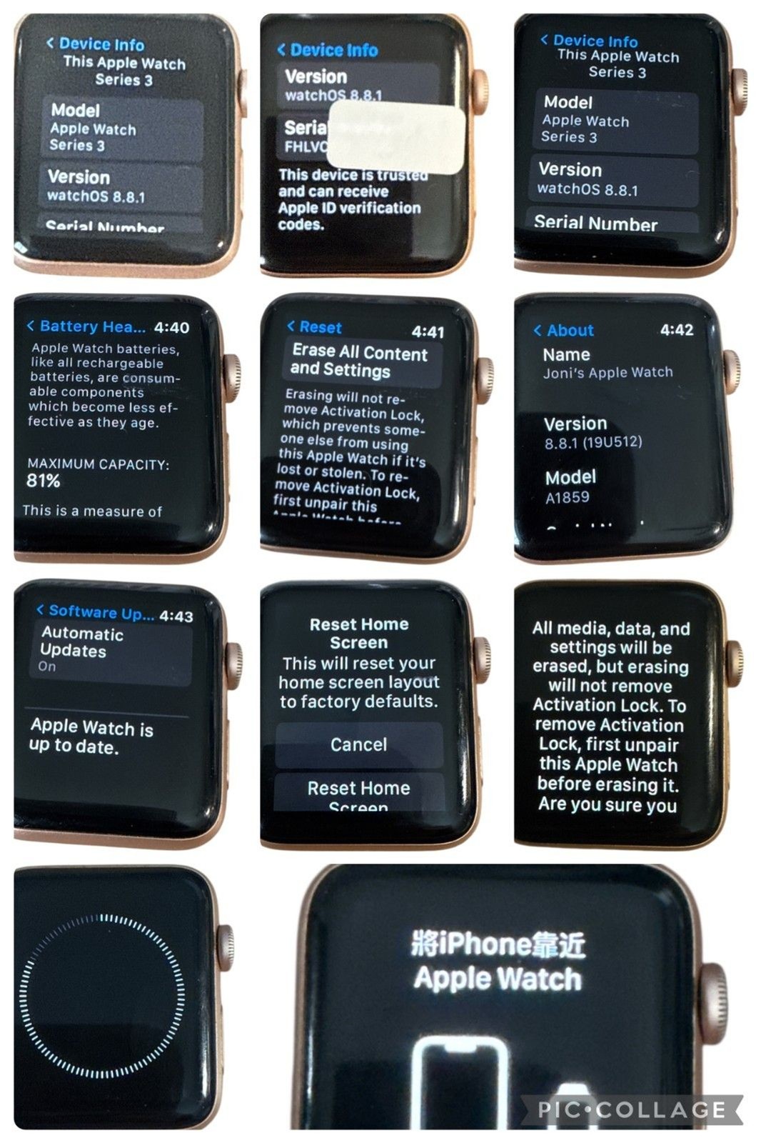 Apple Watch Series 3 42mm GPS A1859 Rose Gold w/ & Band Reset Ready