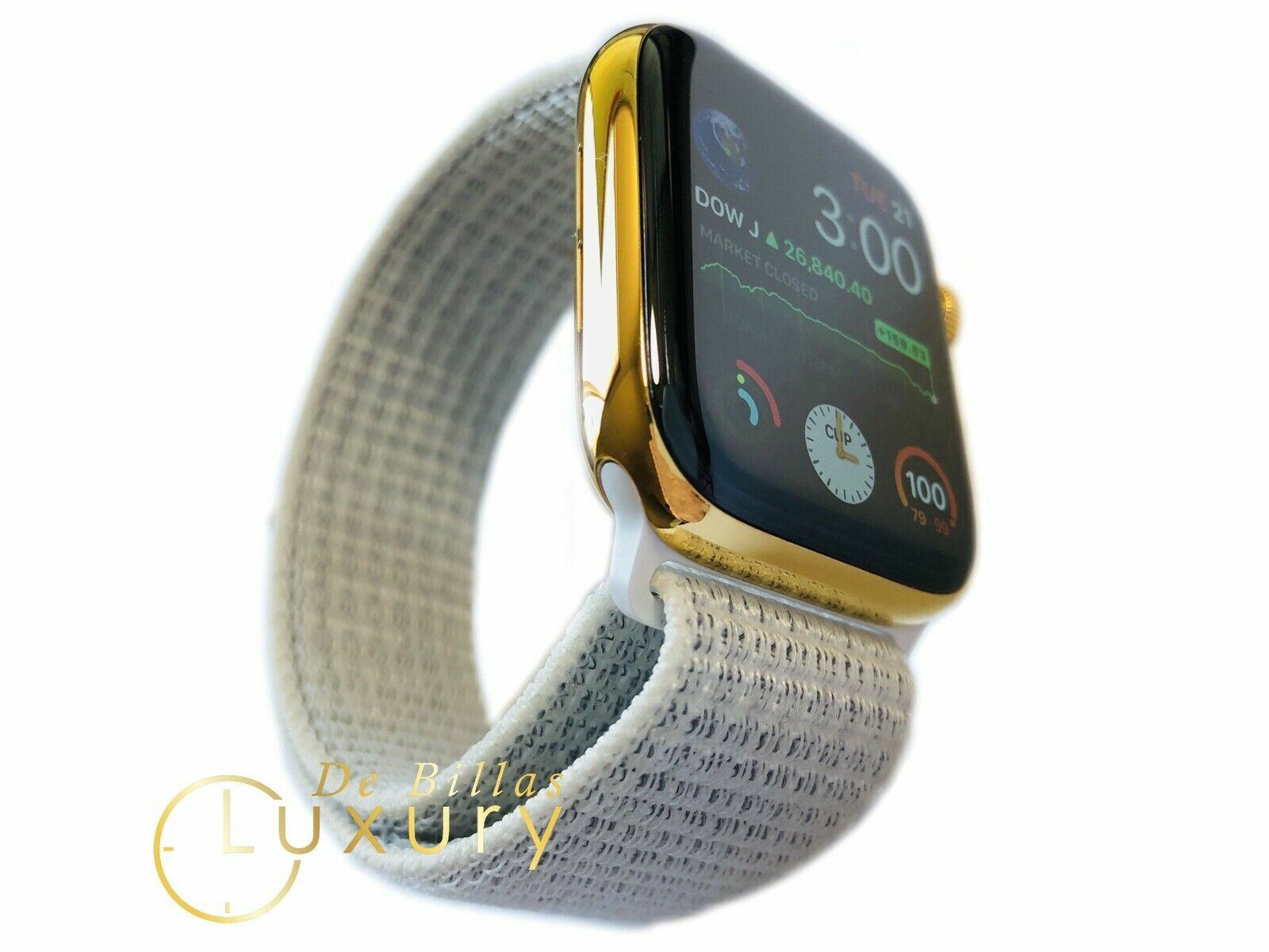 CUSTOM 24K Gold Plated 44MM Apple Watch SERIES 5 With White Loop Band GPS+LTE