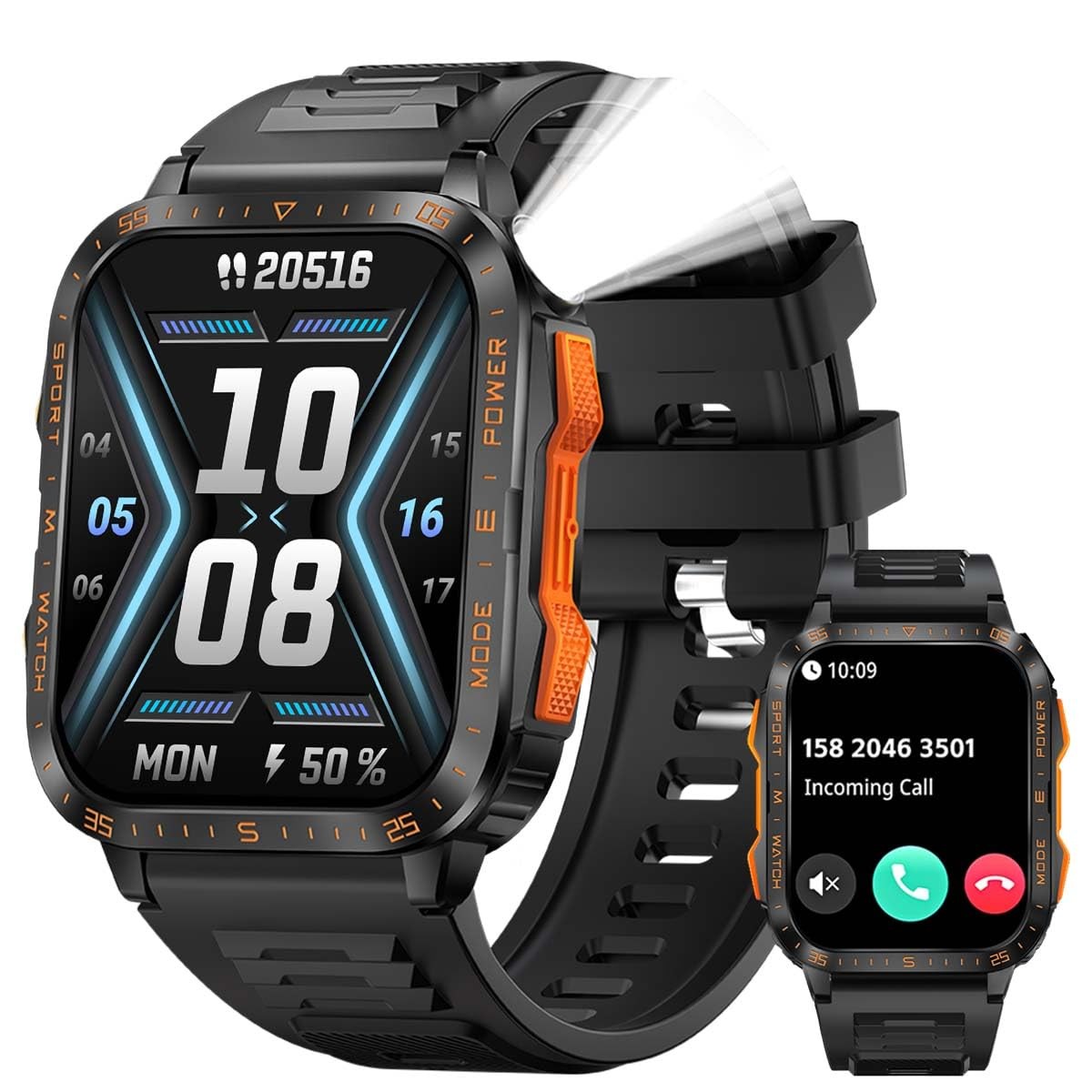 Military Smart Watches for Men (Make/Answer Call) with LED Flashlight 1.96″ S…
