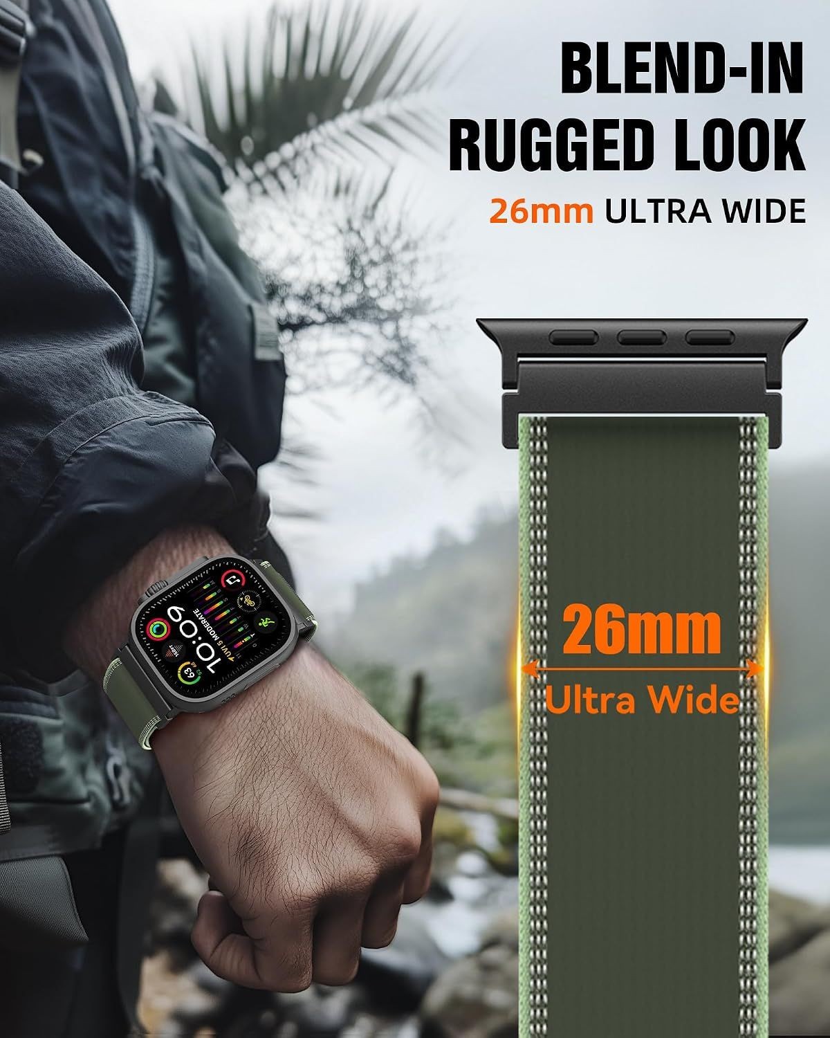 Nylon Sport Strap Compatible with Apple Watch Ultra 49mm, Rugged Adjustable