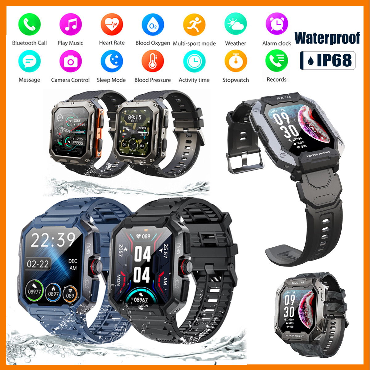 Men Tactical Military Smart Watches Health Tracker Waterproof for Android iOS US