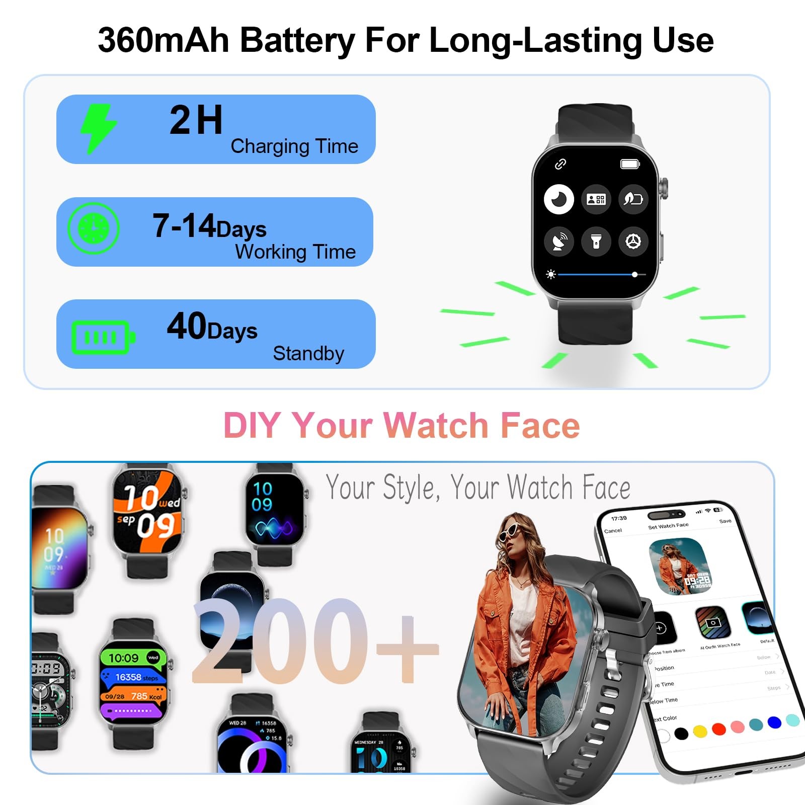 for Men (Answer/Make Calls), with Built-in GPS, 2.1″ HD Screen, Heart Rate/Sl…