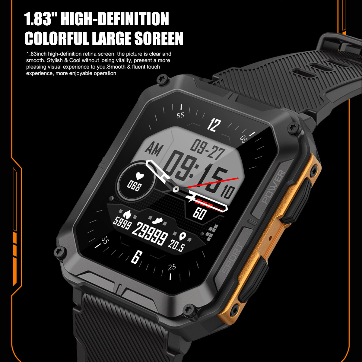 Man Sports Outdoor Waterproof Smart Watch For Rugged Tactical Fitness Tracker