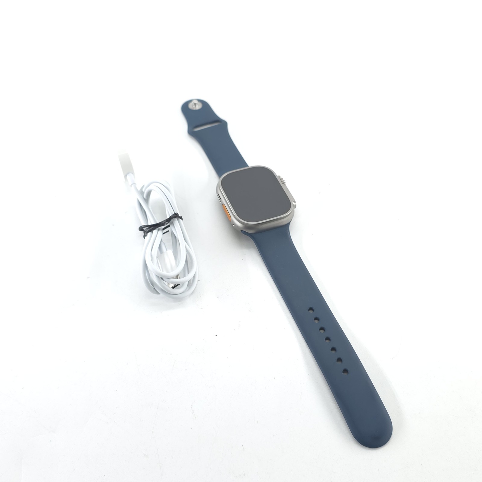 Apple Watch Ultra 2 49mm Titanium Case with Blue Silicone Band Bundle, Excellent