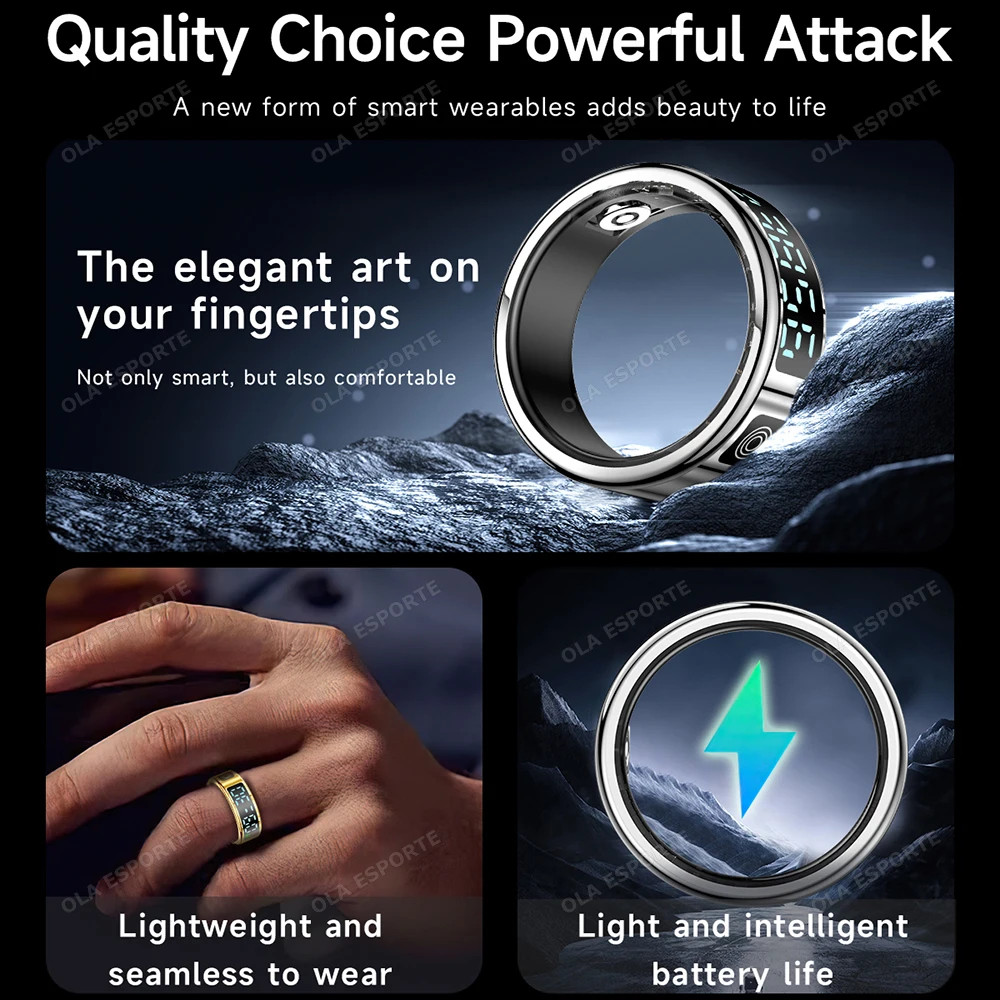 Display Screen Smart Ring Bluetooth Connection Heart Rate Sleep Monitoring Multi