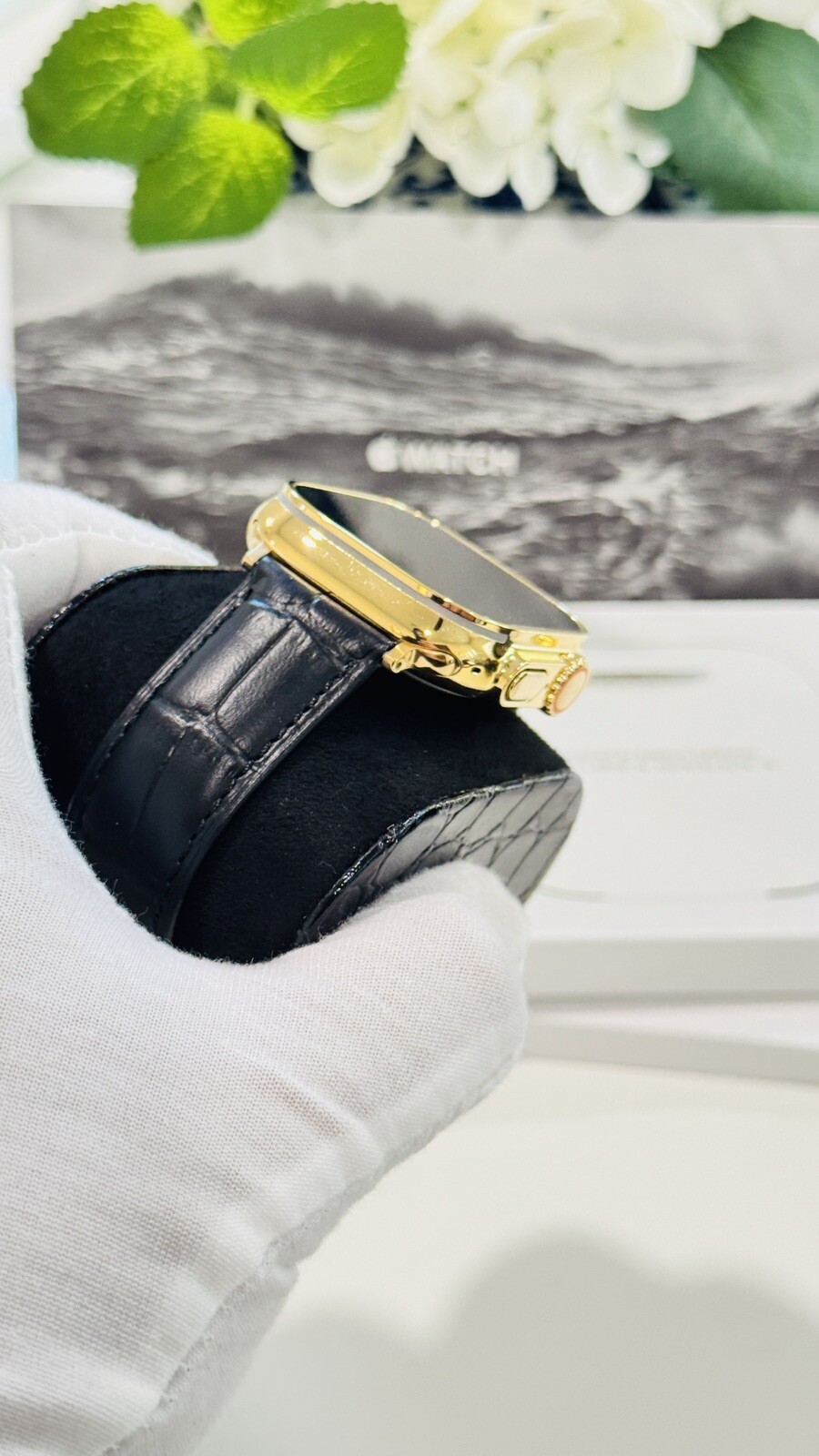 24k Gold Plated Apple Watch ULTRA 2 49mm Black Leather Band Polished CUSTOM