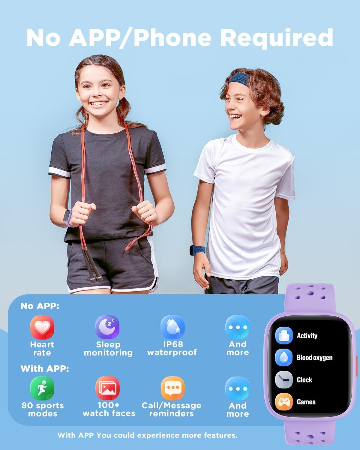 Smart Watch for Kids 1.8″ Fitness Tracker Watch Pedometer Puzzle Games for Kids