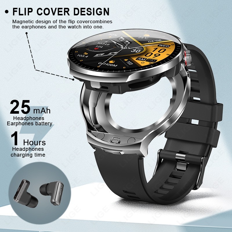 2 in 1 Smart Watch with Hidden TWS Earbuds,IP67 Fitness Tracker,Heart Rate Mon