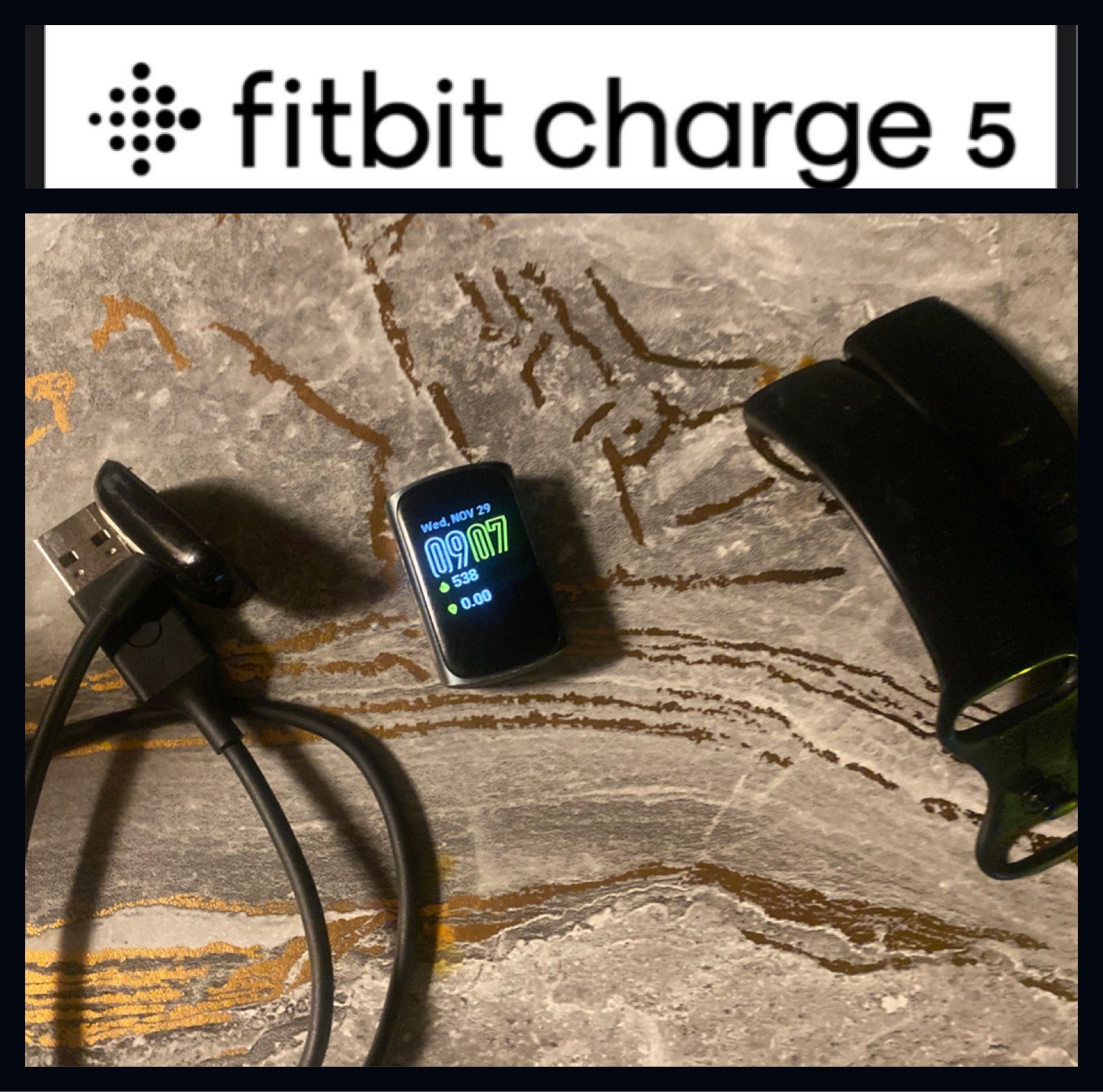 Fitbit Charge 5 Fitness Sleep Tracker (black) Display Model+Cord & Band Tested ✅