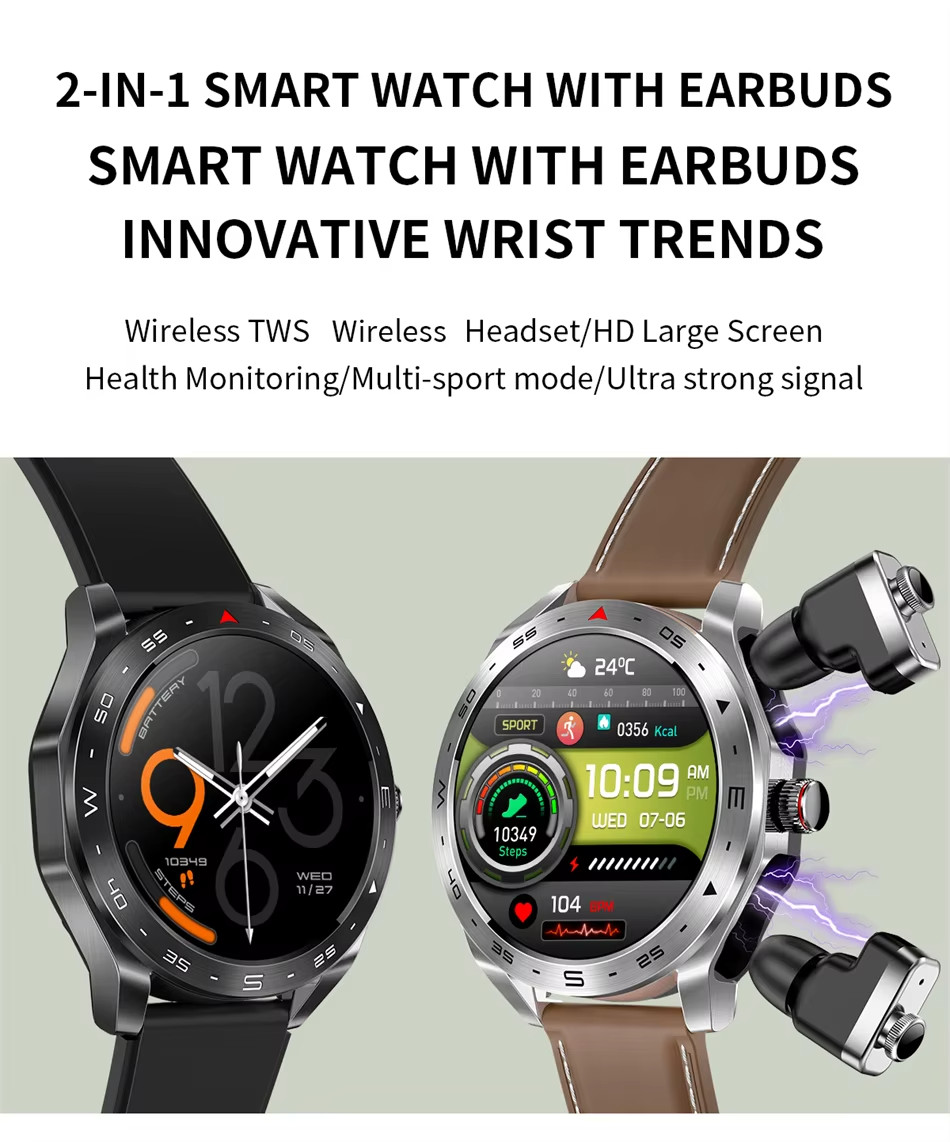 Smartwatch With Bluetooth Earbuds.