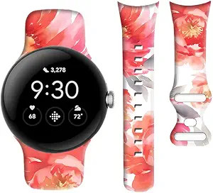 Waterproof Sport Band for Pixel Watch 2, Soft Silicone Replacement Strap, Pink F