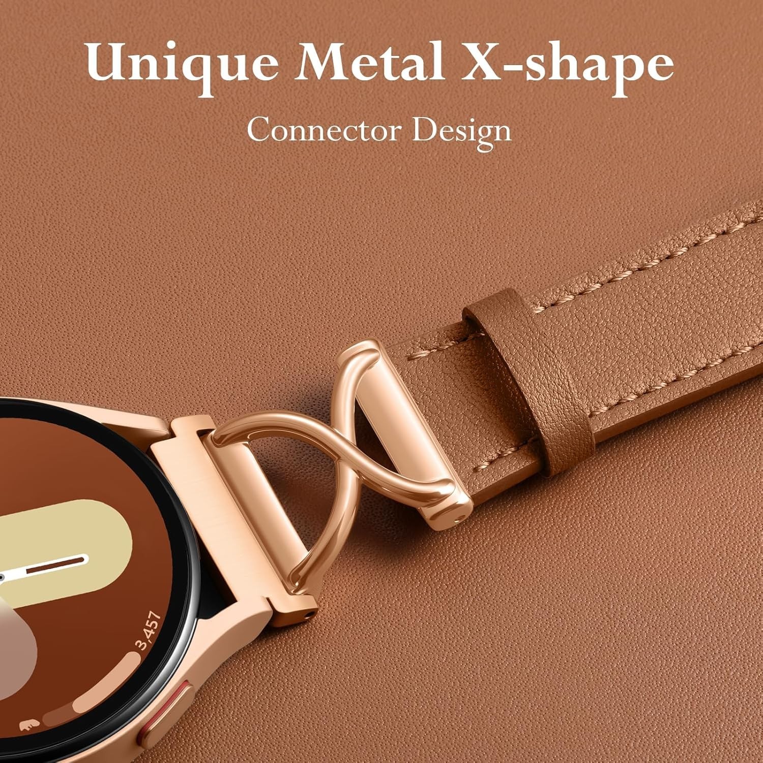 Brown Leather Band with X-Shape Design for Samsung Galaxy Watch 7 40mm 44mm
