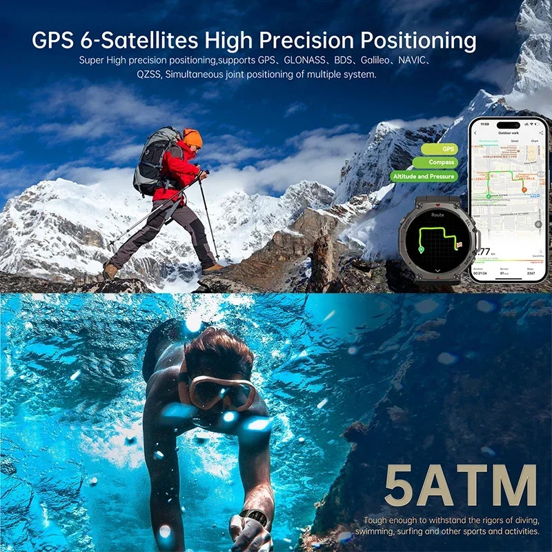 Military GPS Smart Watch 1.43″ AMOLED Waterproof Outdoor Fitness Men